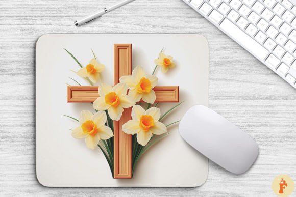Wooden Cross with Daffodil Flowers Graphics & Backgrounds
