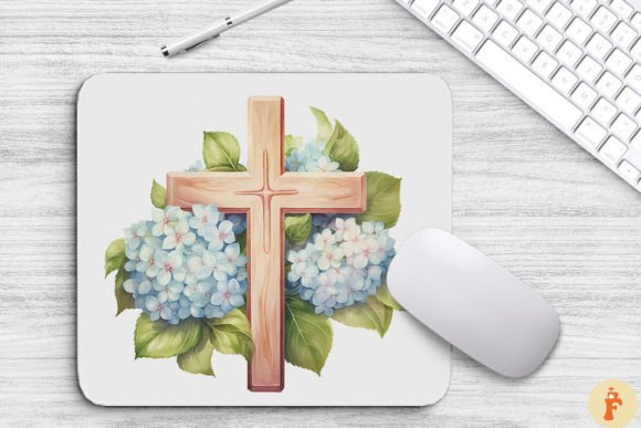 Wooden Cross with Hydrangea Flowers: Graphics & Backgrounds