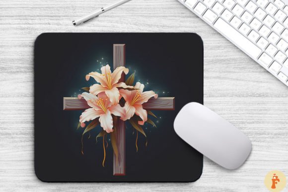Wooden Cross with Lily Flowers