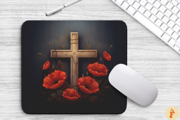 Wooden Cross with Poppy Flowers Backgrounds and Graphics